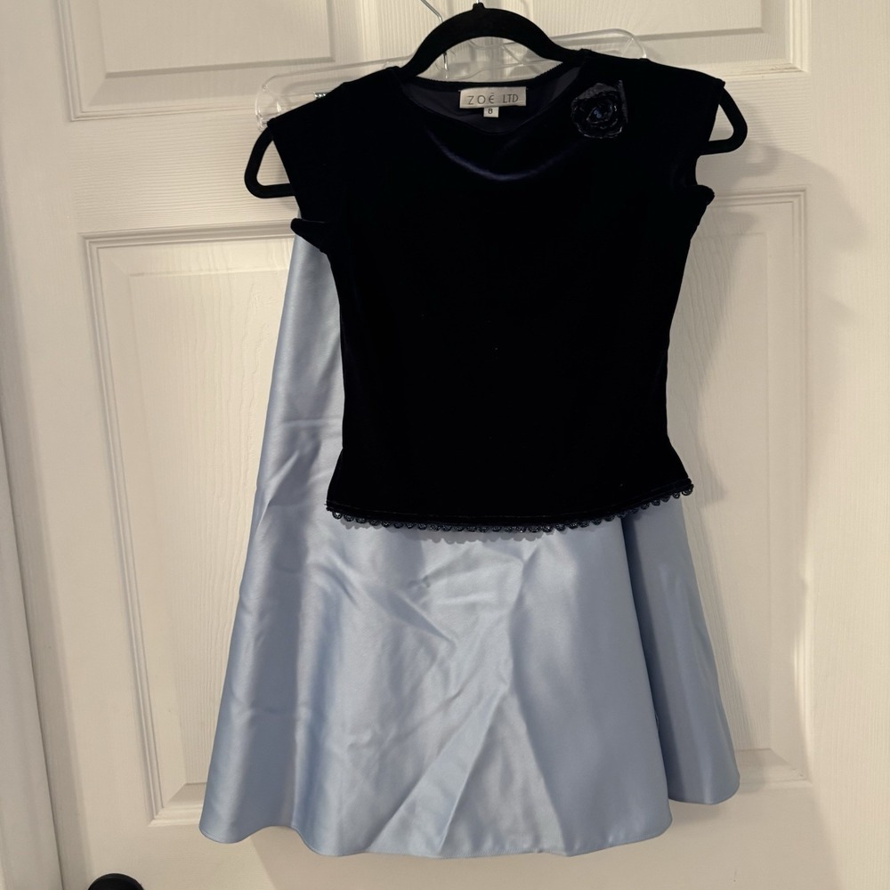 Zoe Ltd. Full‎ Length Blue Skirt and Velour Top Black 2 pc Set girls 8 Holiday